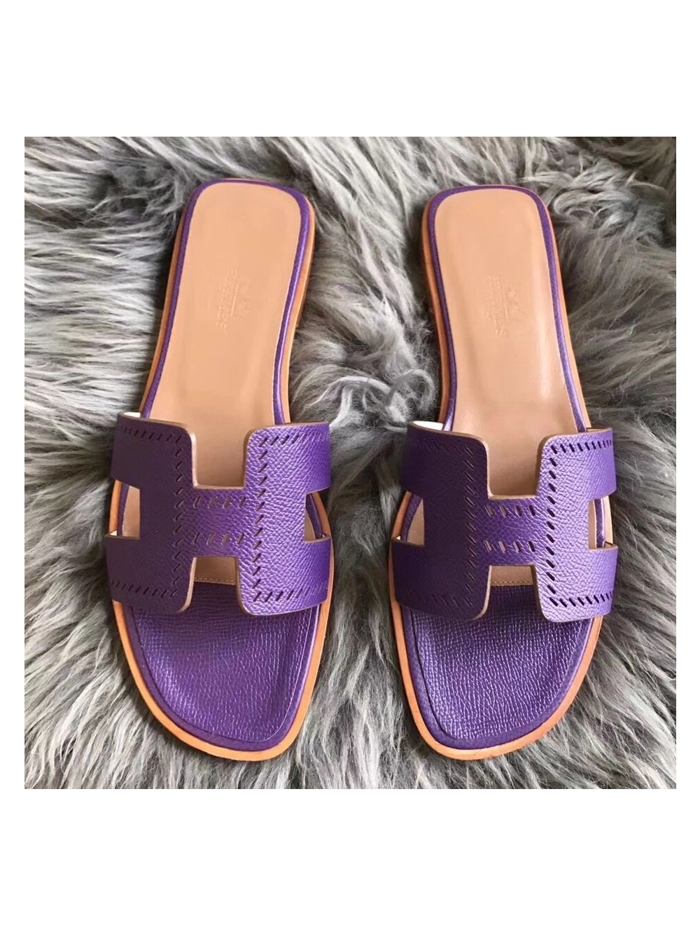 Hermes Oran Perforated Sandals In Purple Epsom Leather