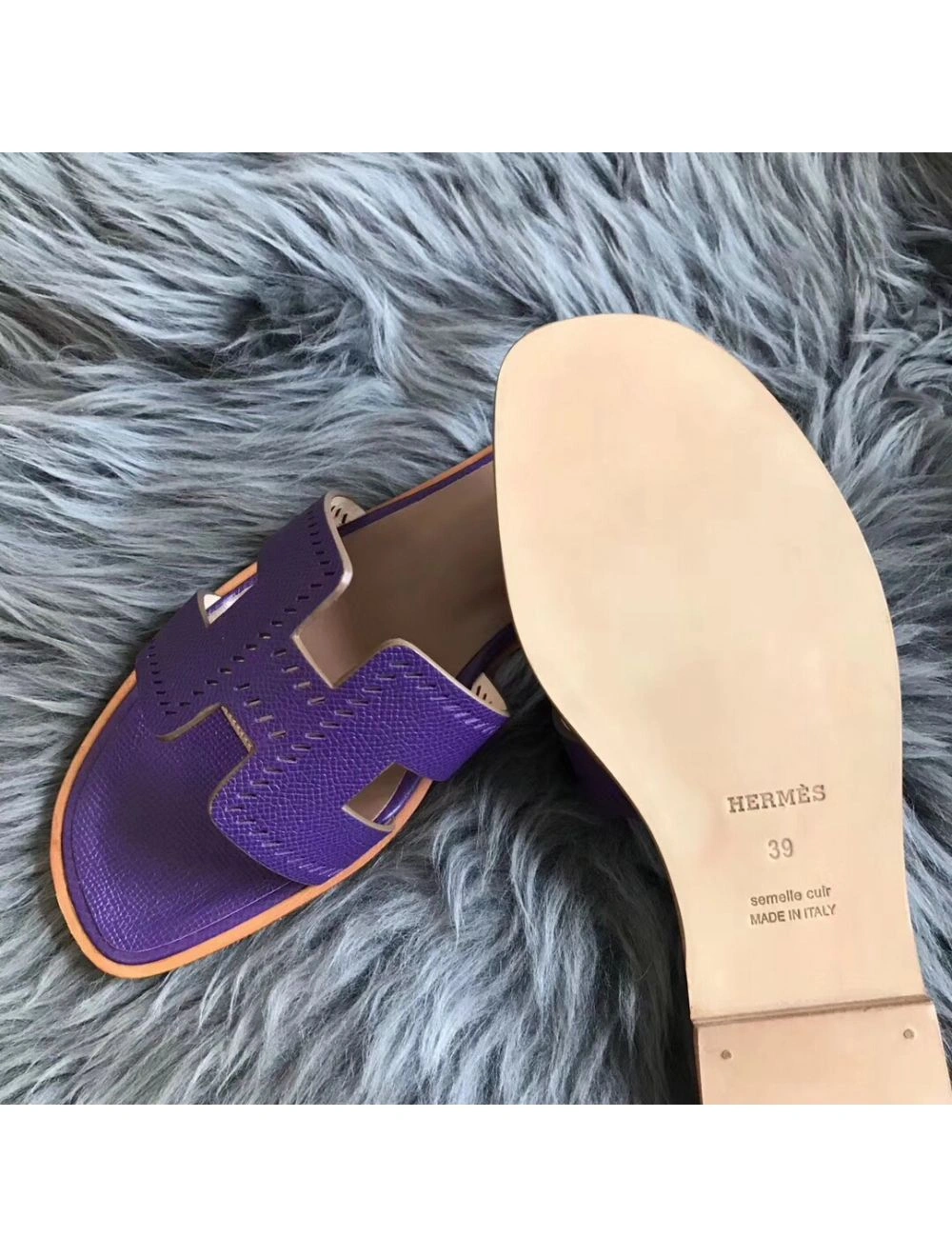 Hermes Oran Perforated Sandals In Purple Epsom Leather