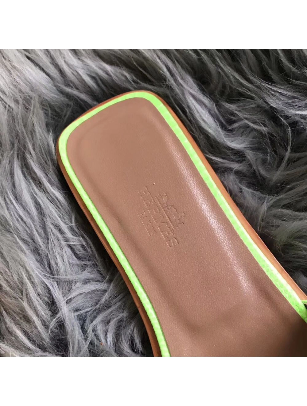 Hermes Oran Sandals In Apple Green Lizard Leather