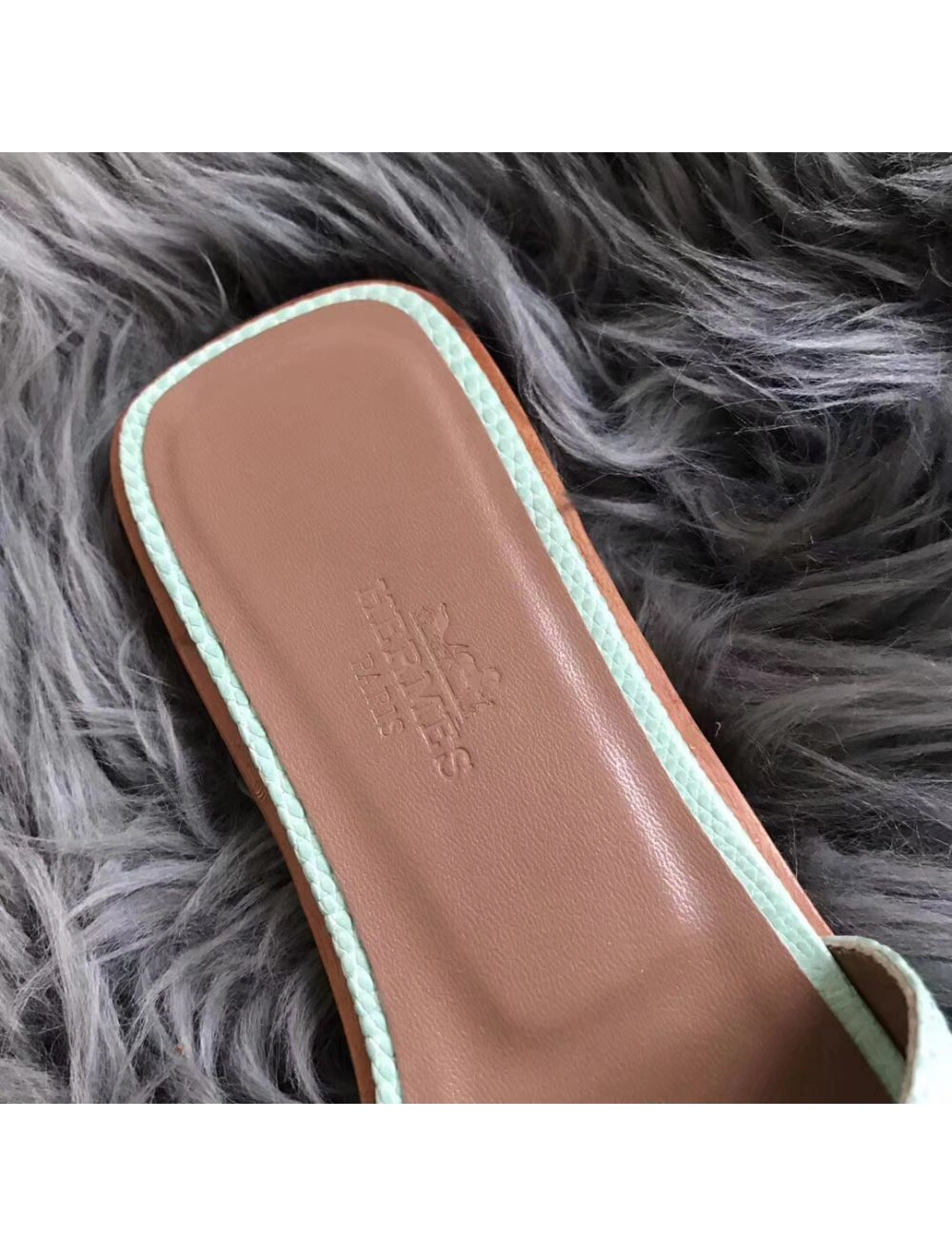 Hermes Oran Sandals In Aqua Lizard Leather