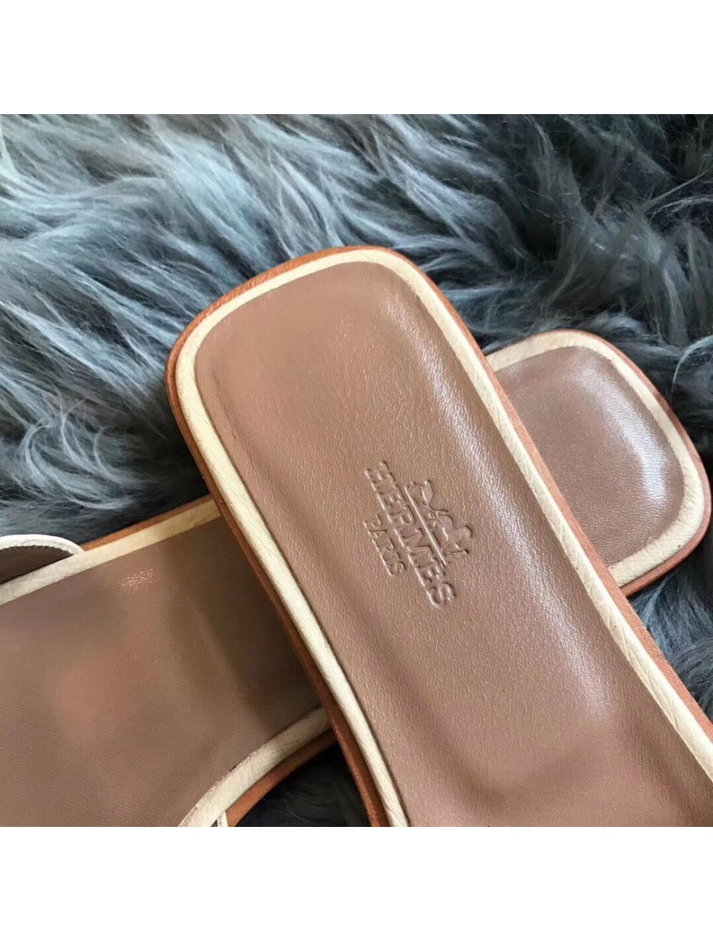 Hermes Oran Sandals In Beige Ostrich Leather