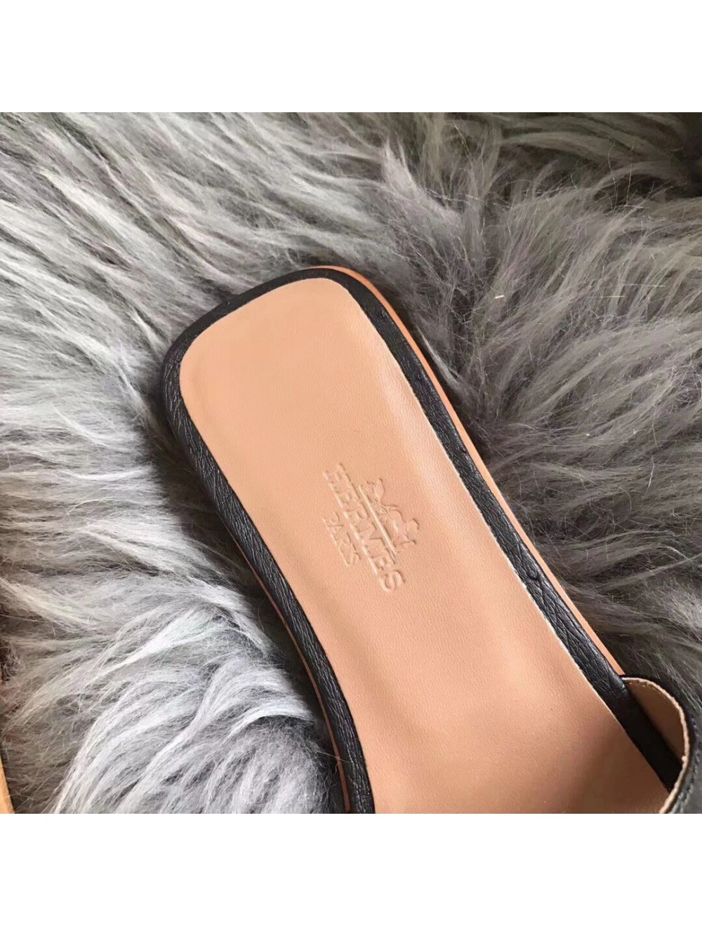 Hermes Oran Sandals In Black Ostrich Leather