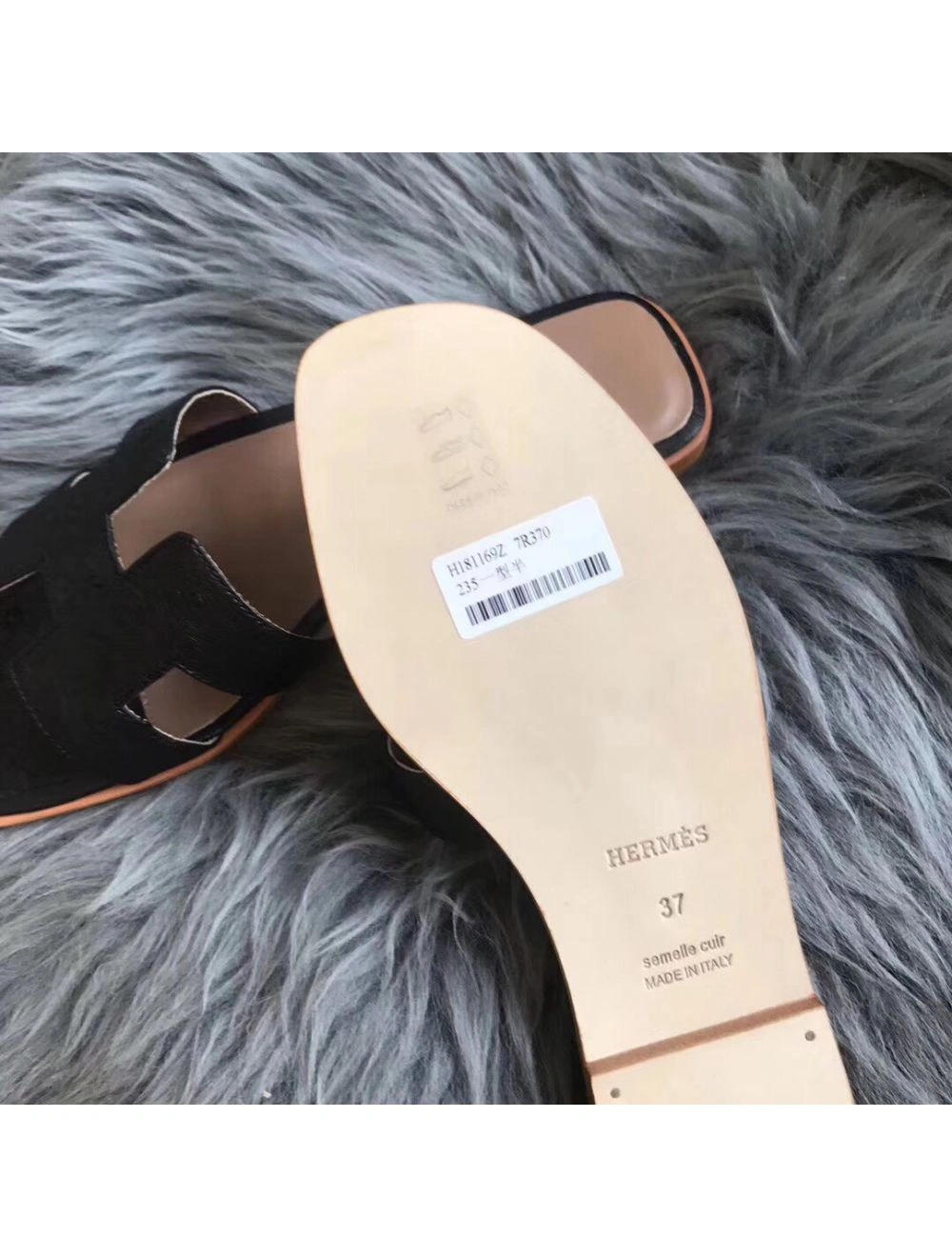 Hermes Oran Sandals In Black Ostrich Leather