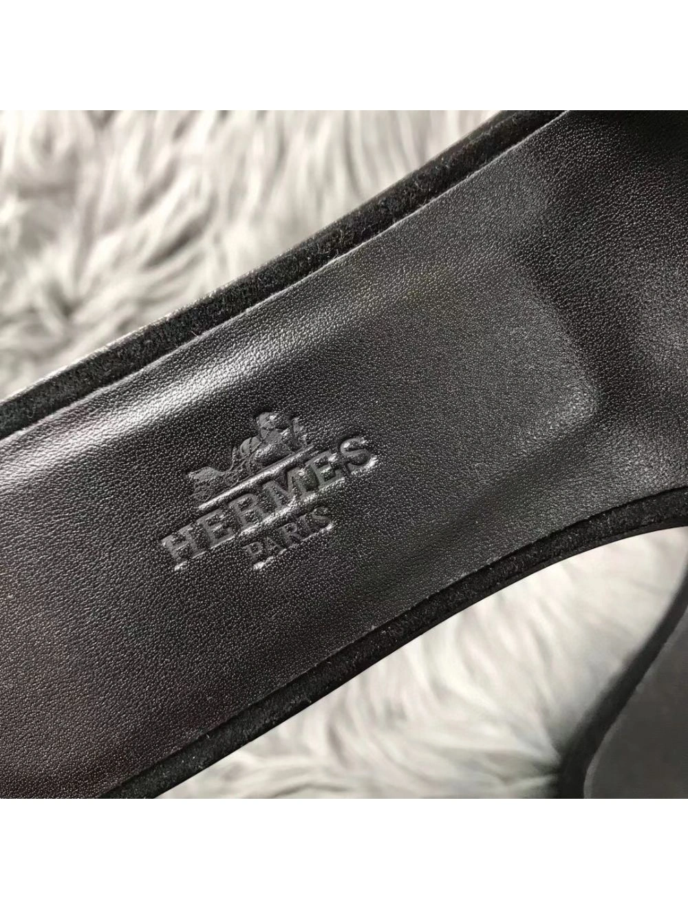 Hermes Oran Sandals In Black Suede With Black Crystal