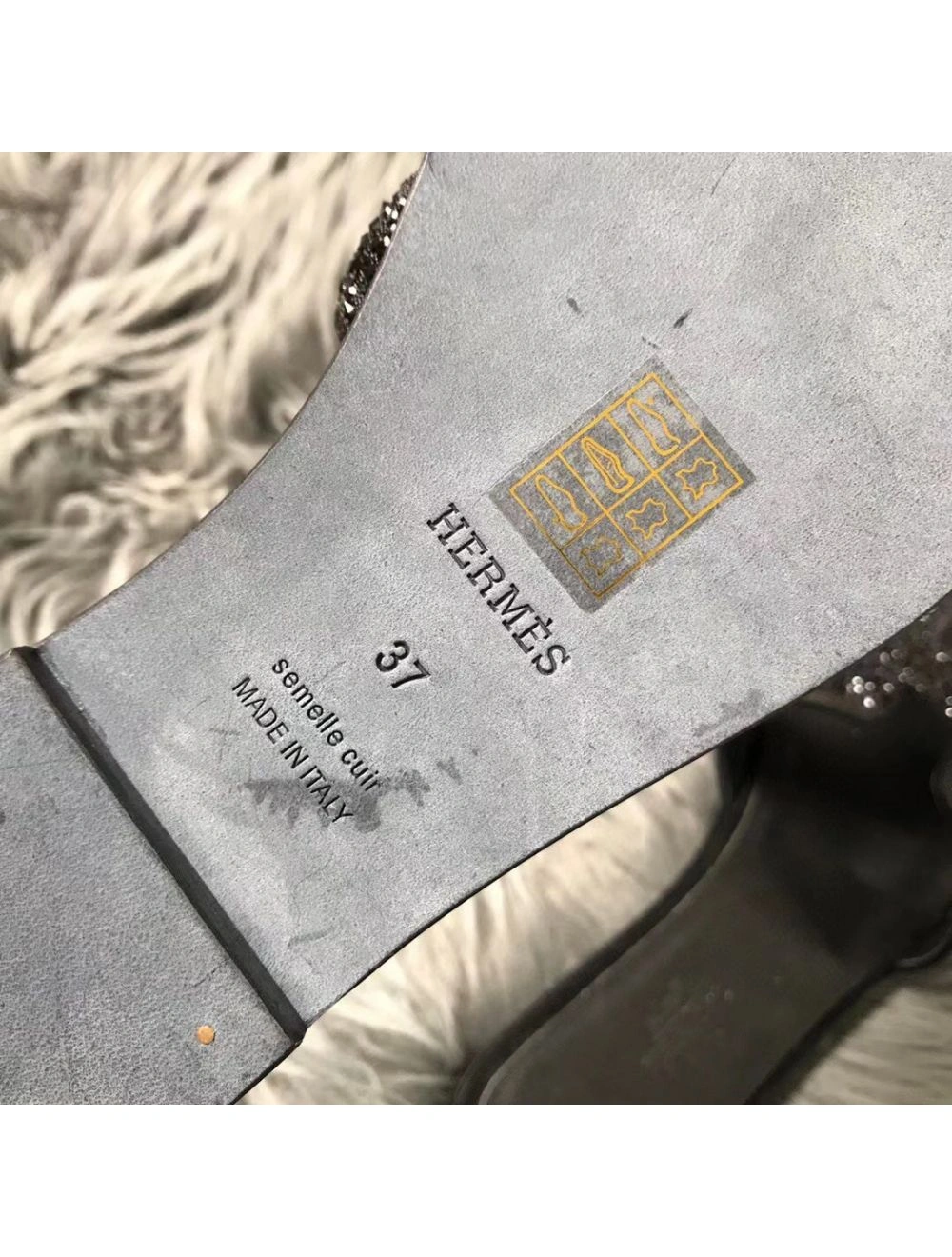 Hermes Oran Sandals In Black Suede With Black Crystal