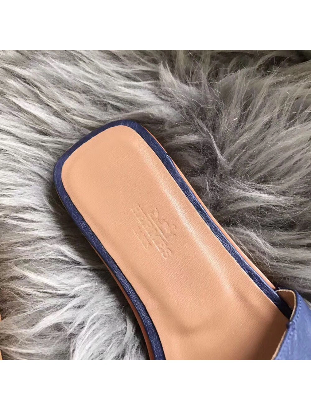 Hermes Oran Sandals In Blue Ostrich Leather