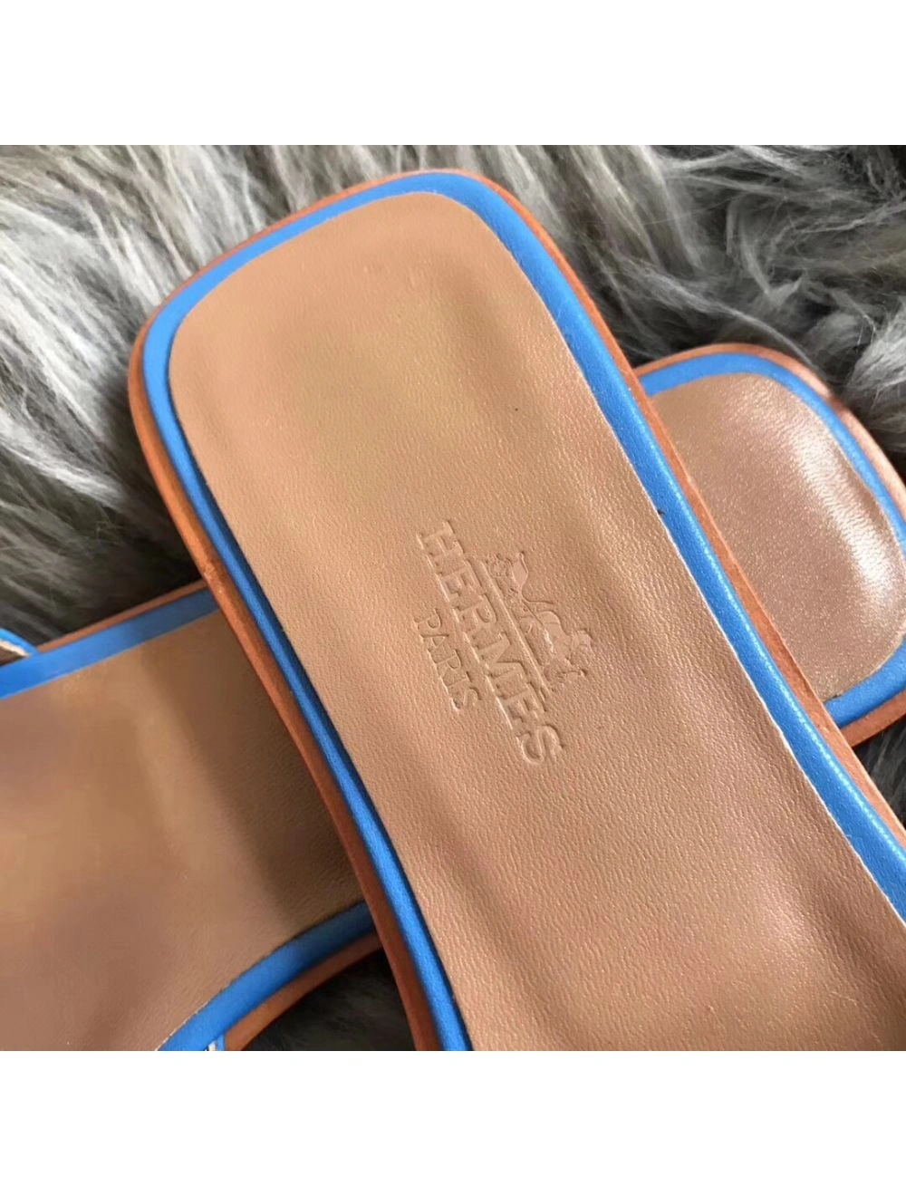 Hermes Oran Sandals In Blue Swift Leather