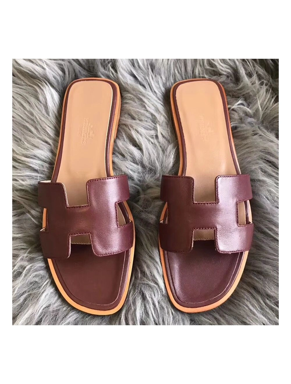 Hermes Oran Sandals In Bordeaux Swift Leather