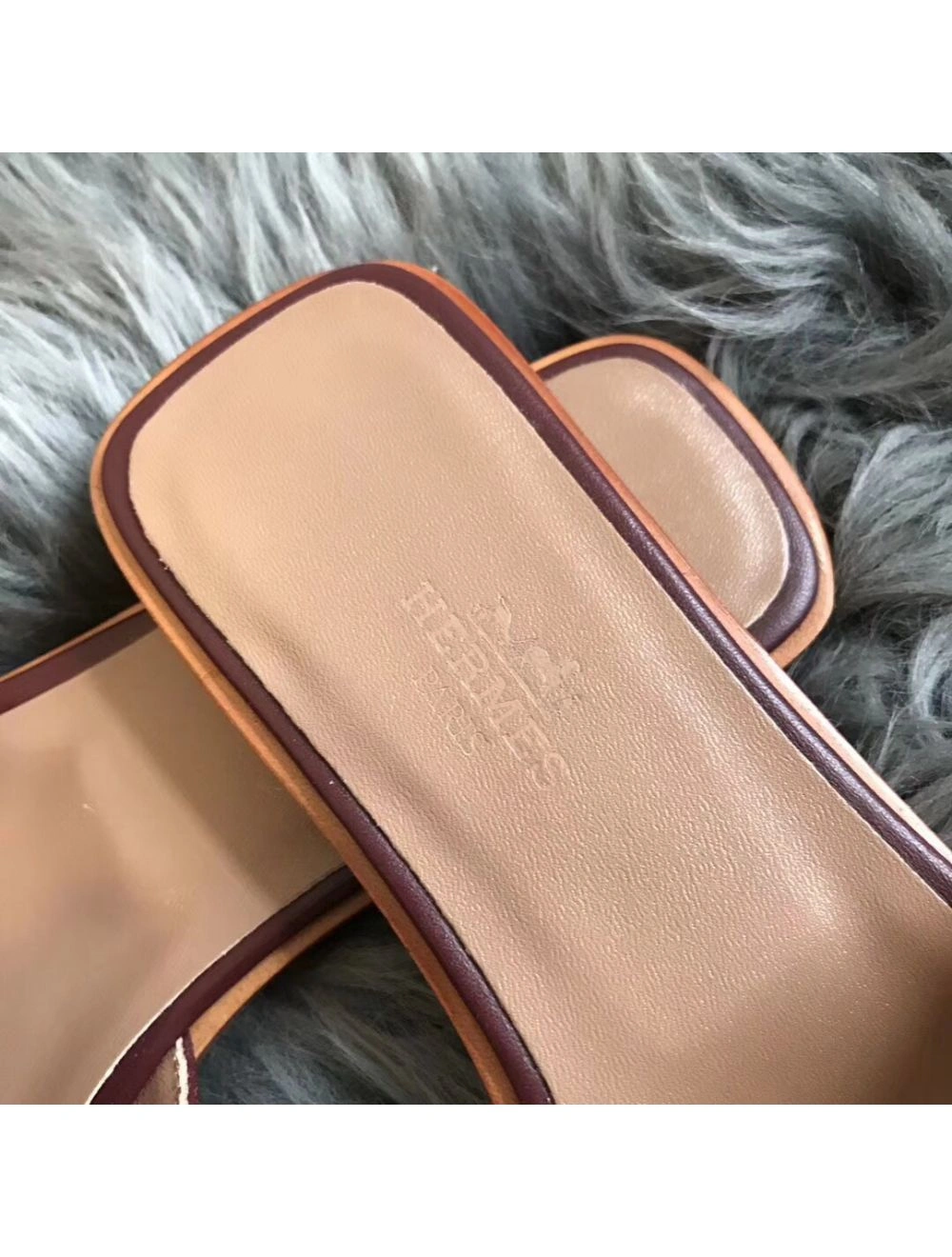 Hermes Oran Sandals In Bordeaux Swift Leather