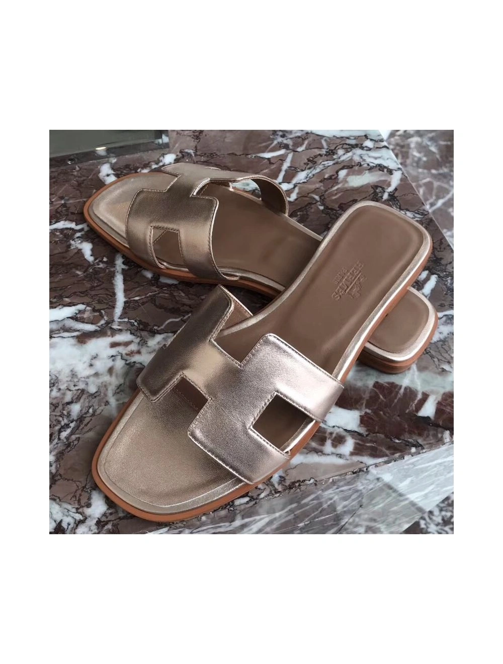 Hermes Oran Sandals In Champagne Swift Leather