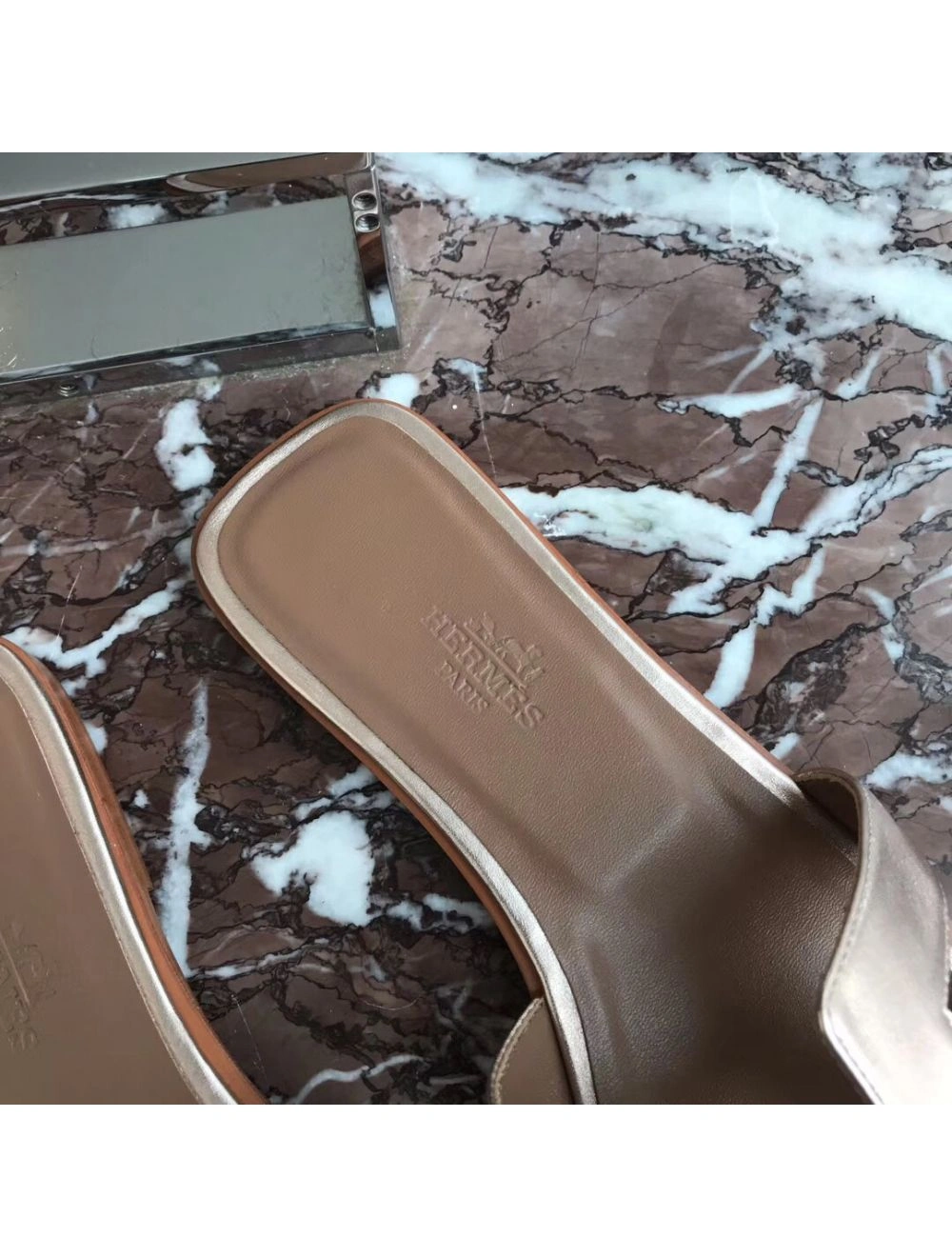 Hermes Oran Sandals In Champagne Swift Leather