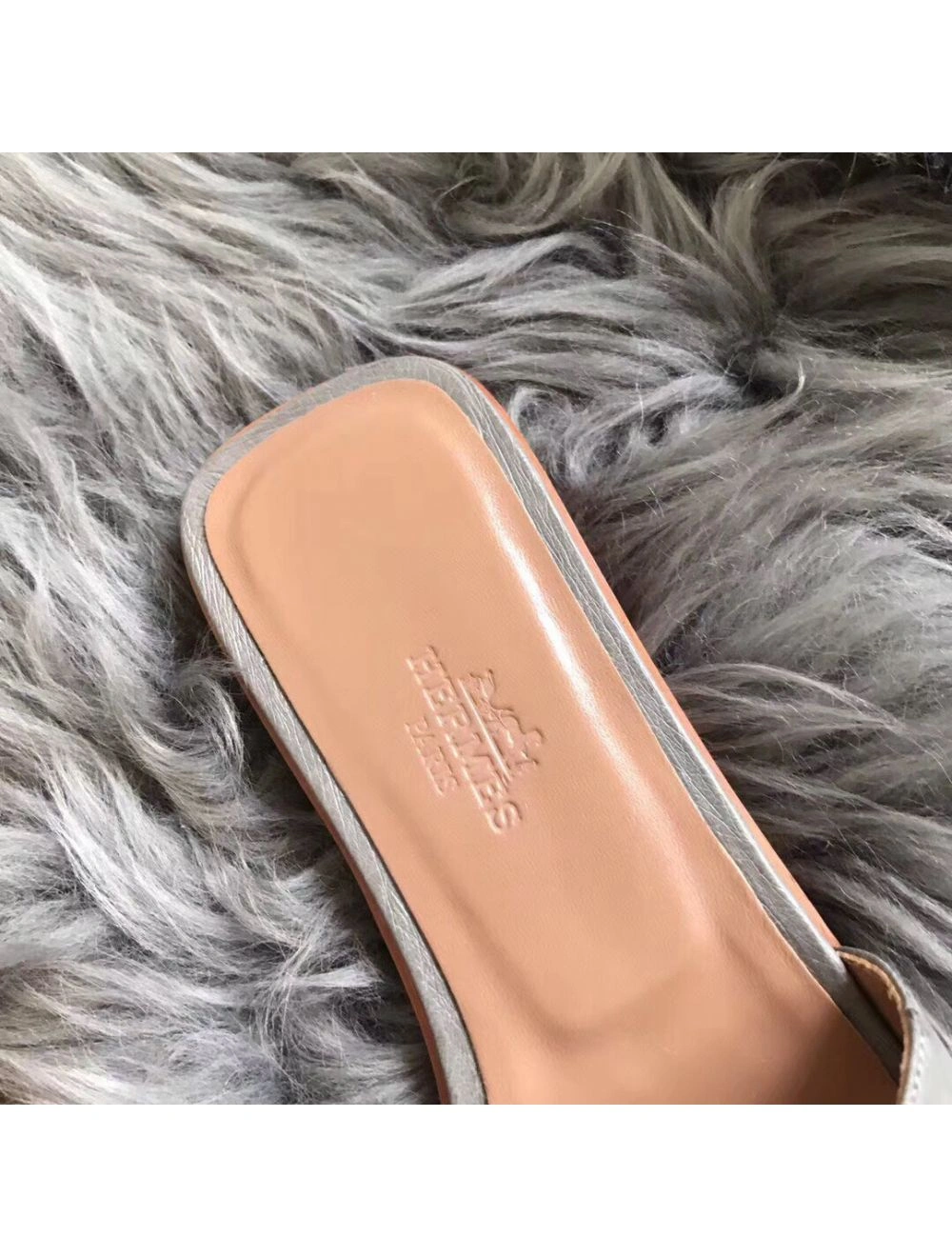 Hermes Oran Sandals In Grey Ostrich Leather