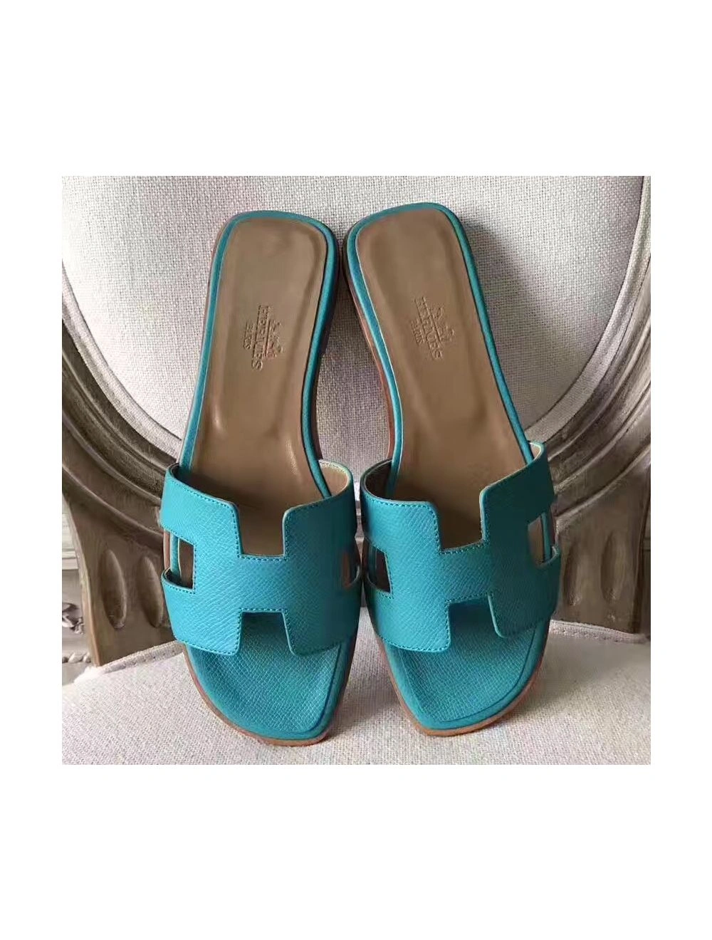 Hermes Oran Sandals In Lagon Epsom Leather