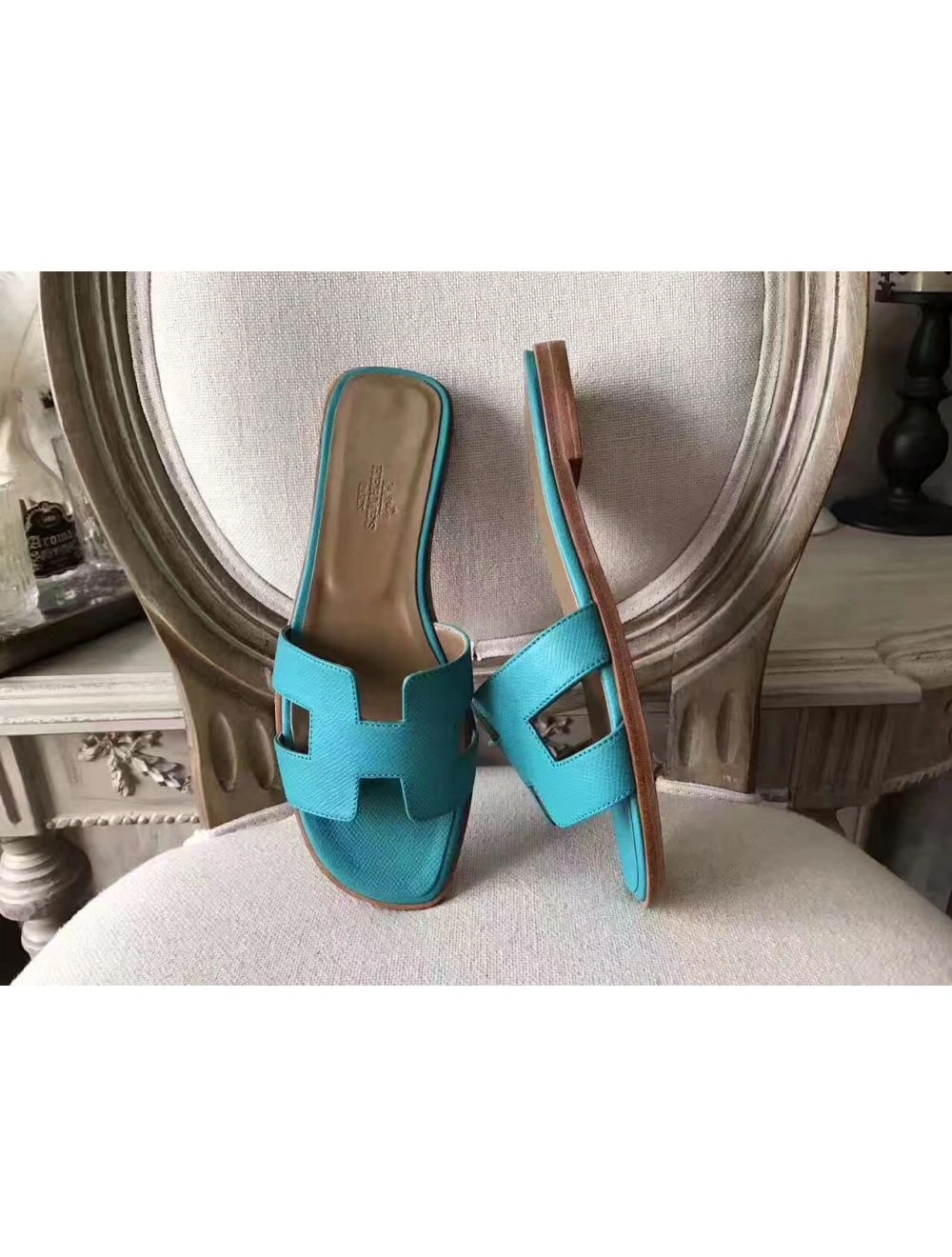 Hermes Oran Sandals In Lagon Epsom Leather