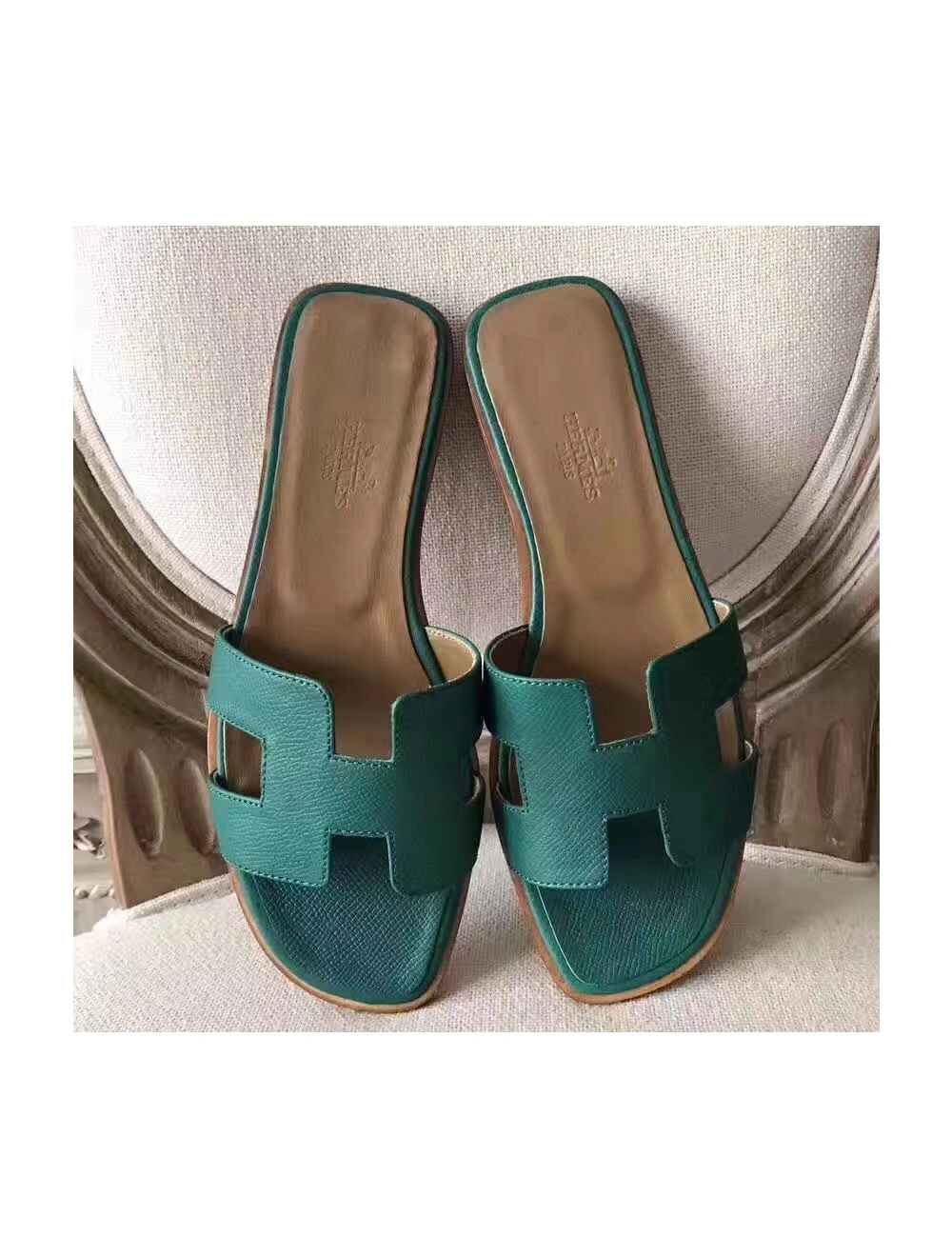 Hermes Oran Sandals In Malachite Epsom Leather