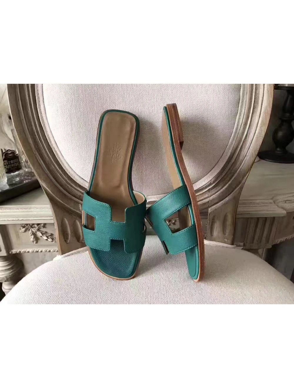 Hermes Oran Sandals In Malachite Epsom Leather