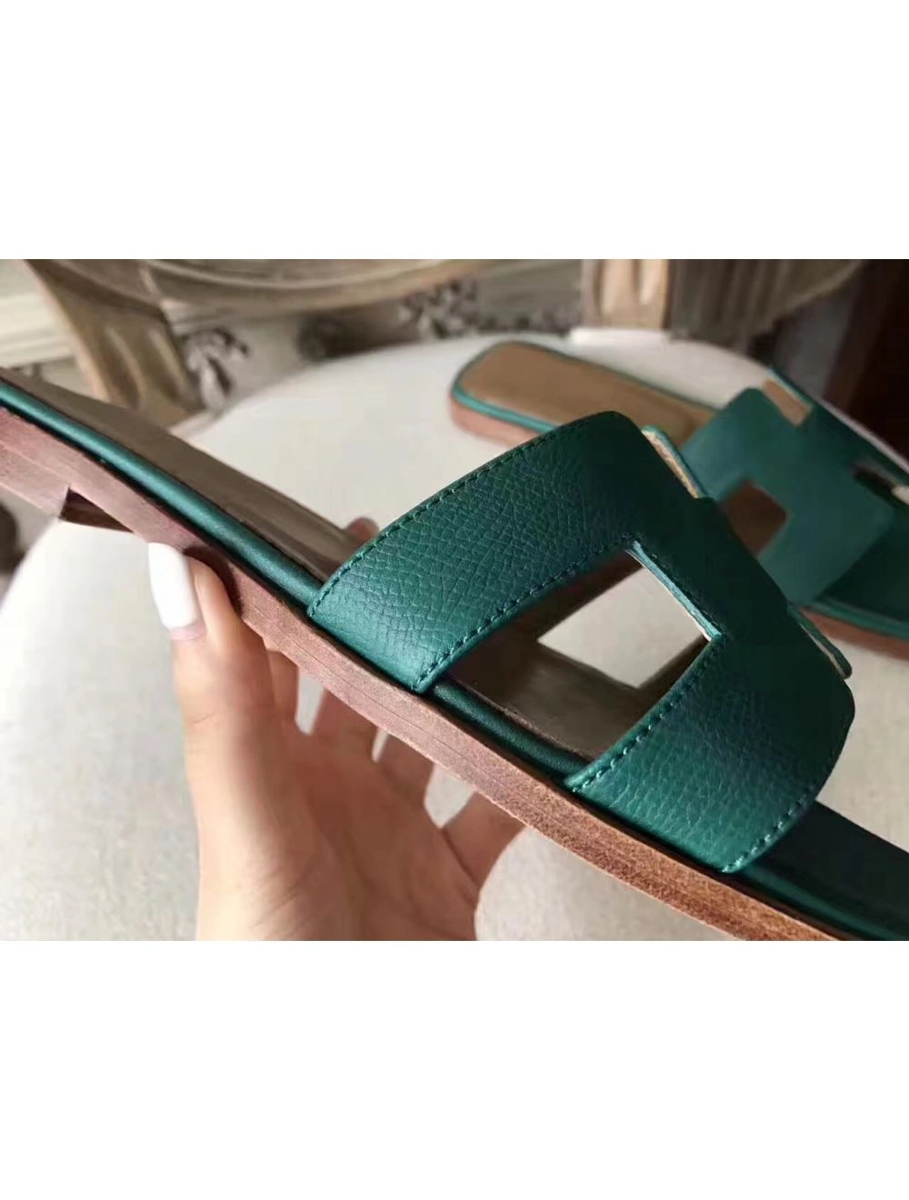 Hermes Oran Sandals In Malachite Epsom Leather