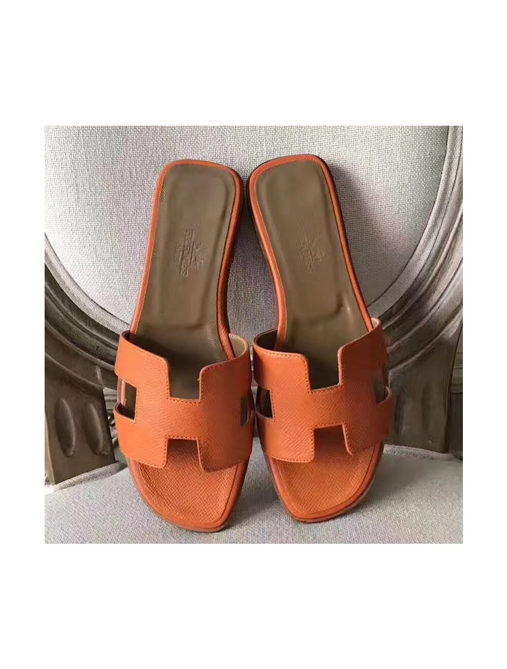 Hermes Oran Sandals In Orange Epsom Leather