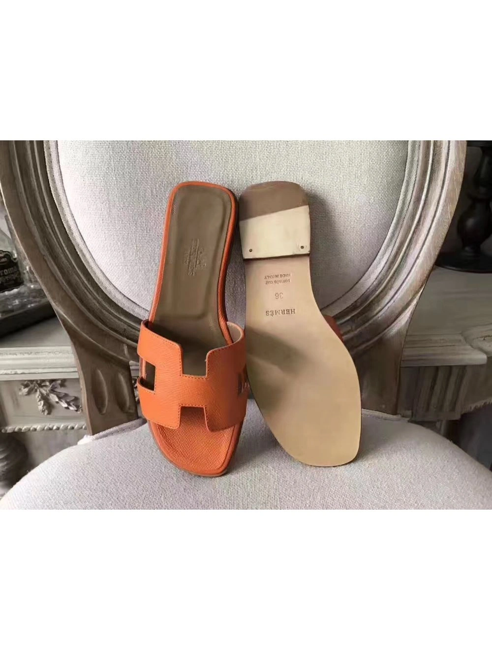 Hermes Oran Sandals In Orange Epsom Leather