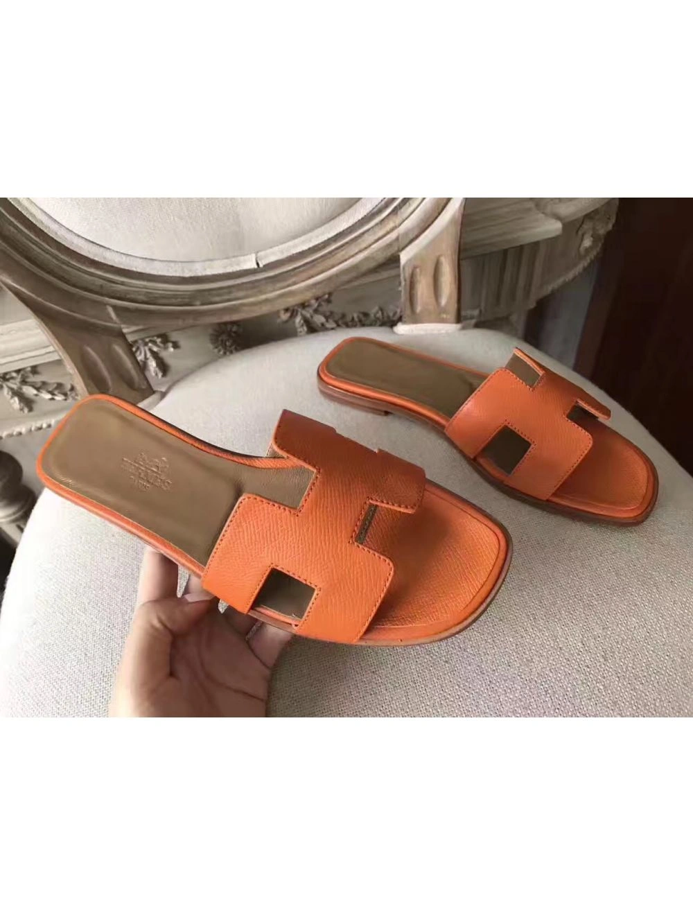 Hermes Oran Sandals In Orange Epsom Leather