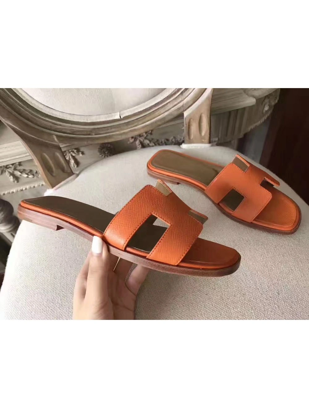 Hermes Oran Sandals In Orange Epsom Leather