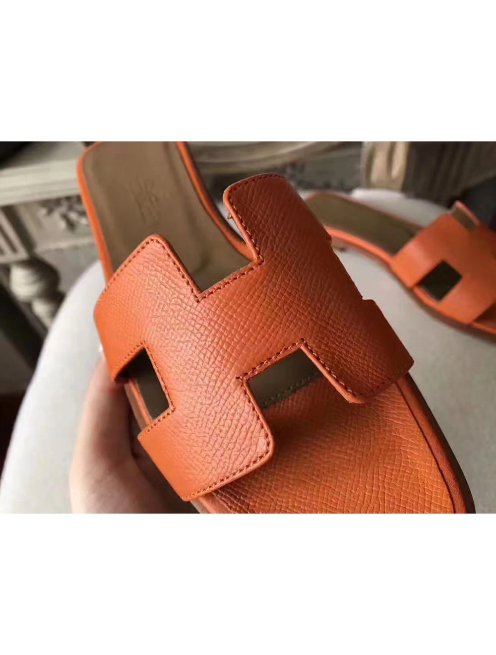 Hermes Oran Sandals In Orange Epsom Leather