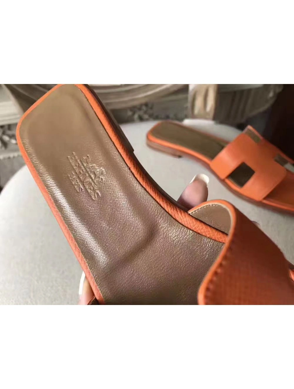 Hermes Oran Sandals In Orange Epsom Leather