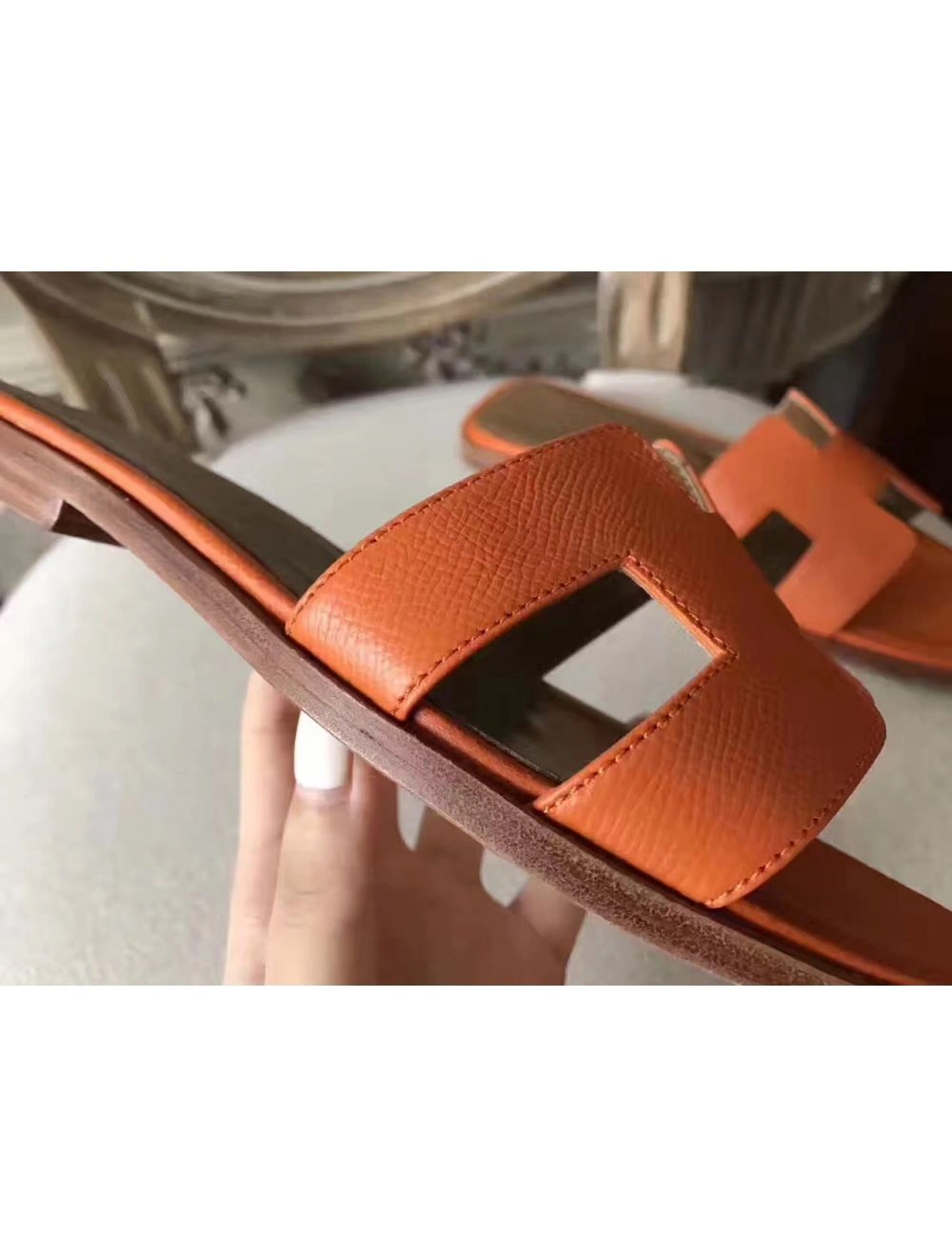 Hermes Oran Sandals In Orange Epsom Leather