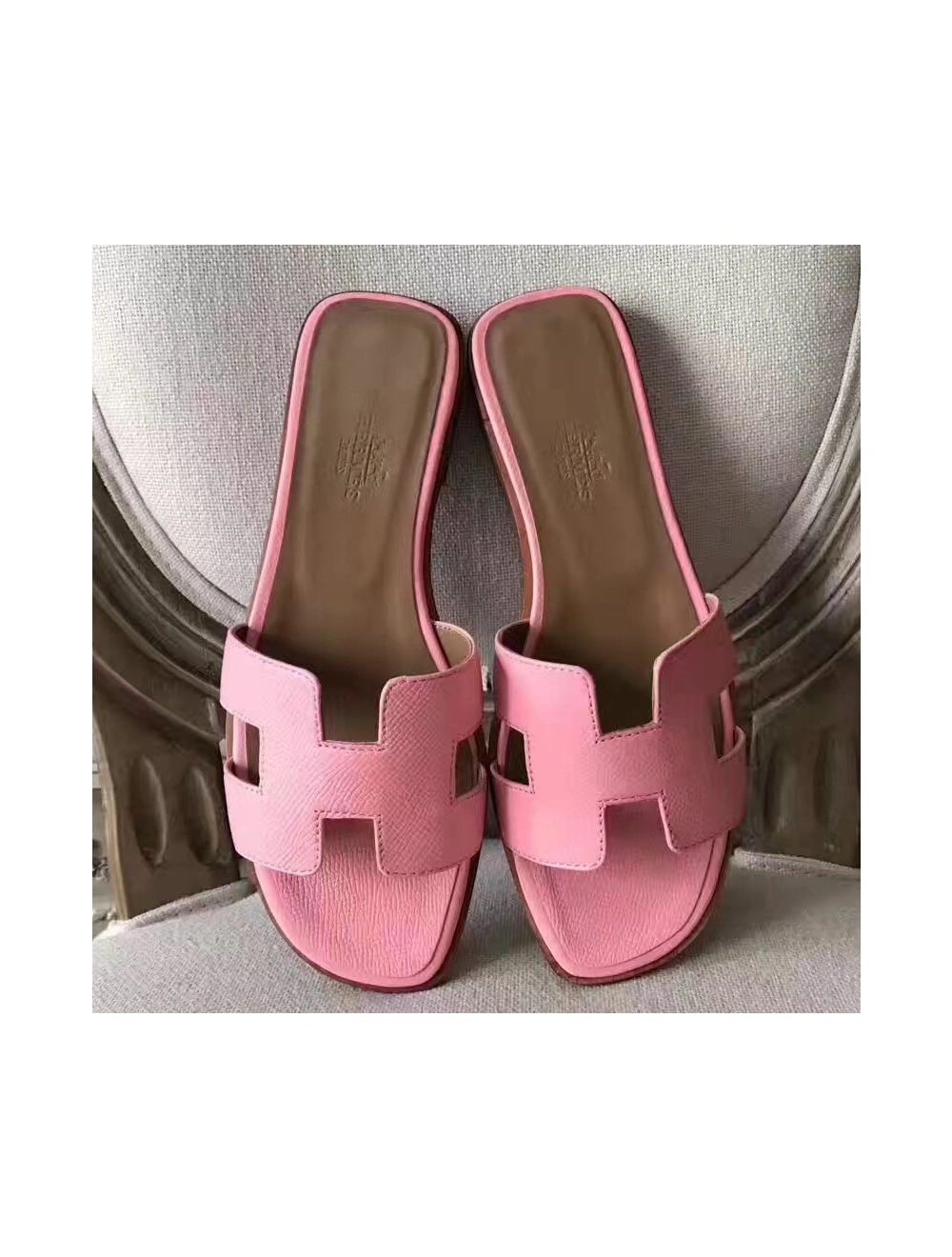 Hermes Oran Sandals In Pink Epsom Leather