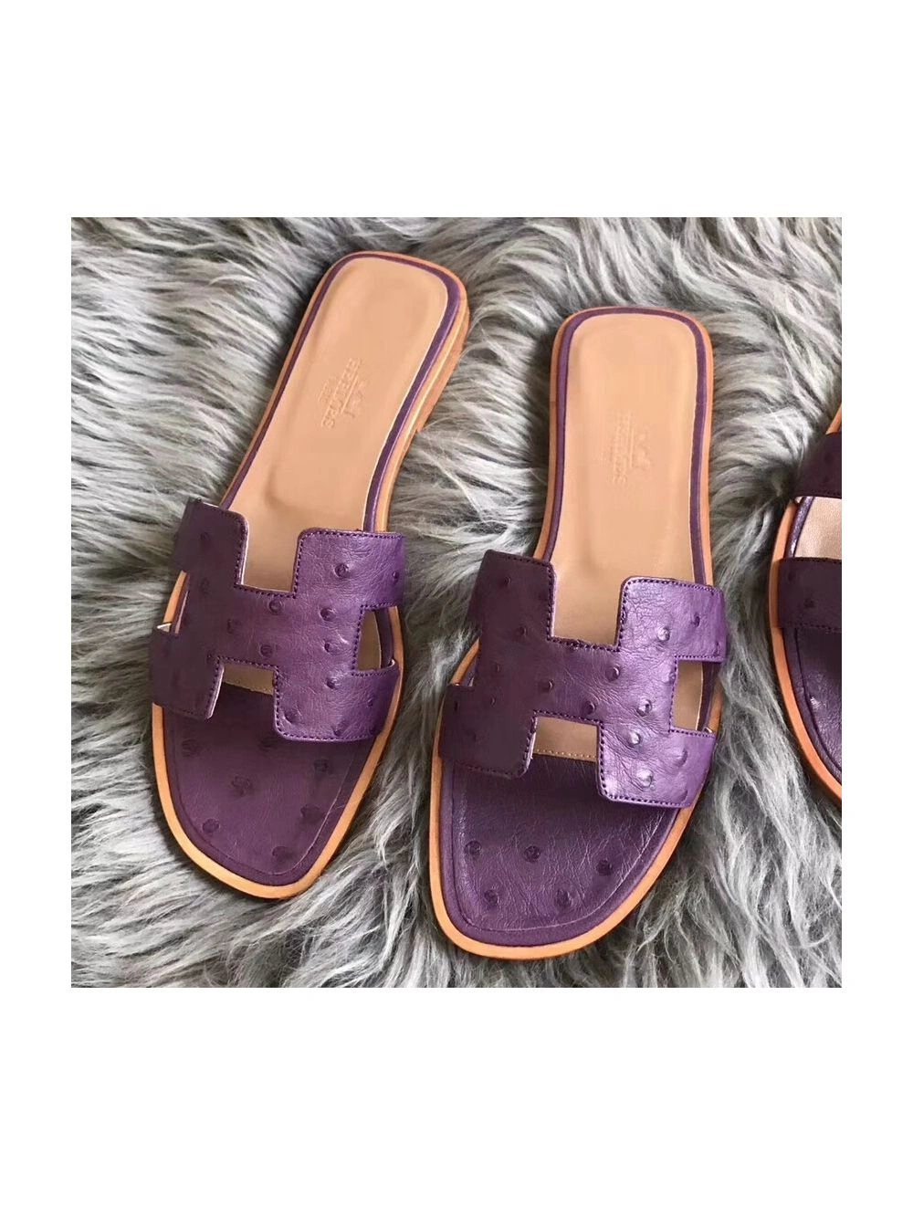 Hermes Oran Sandals In Purple Ostrich Leather
