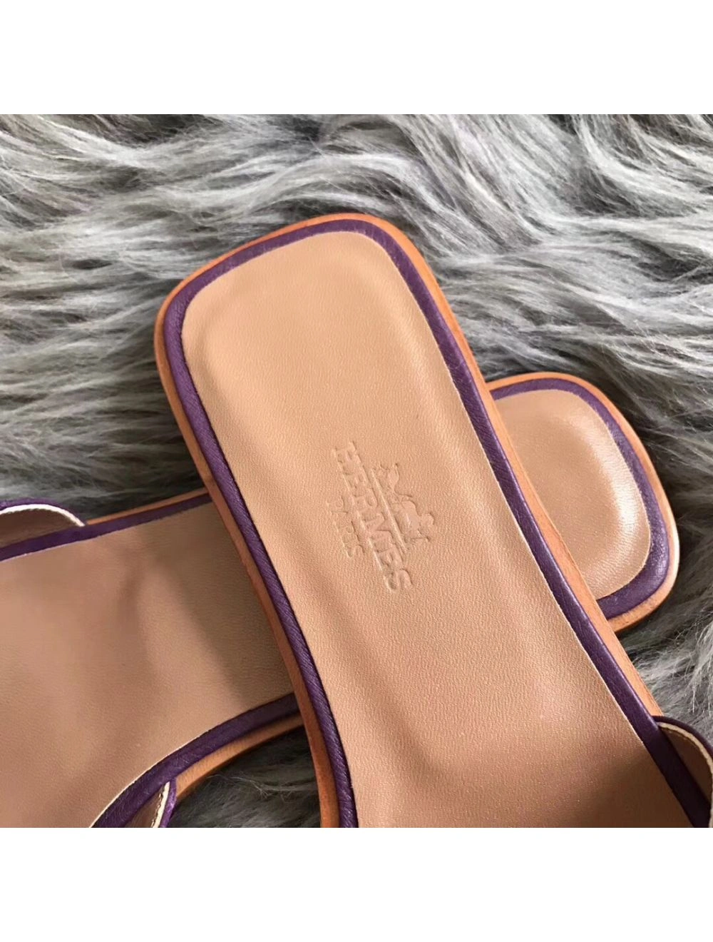 Hermes Oran Sandals In Purple Ostrich Leather