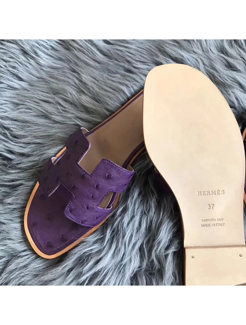 Hermes Oran Sandals In Purple Ostrich Leather
