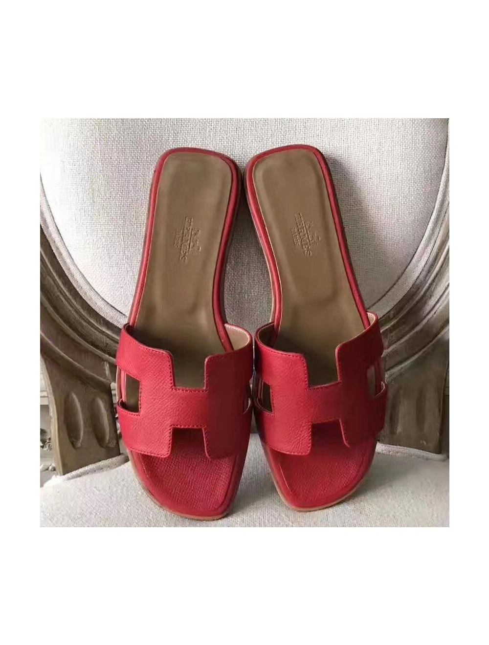 Hermes Oran Sandals In Red Epsom Leather