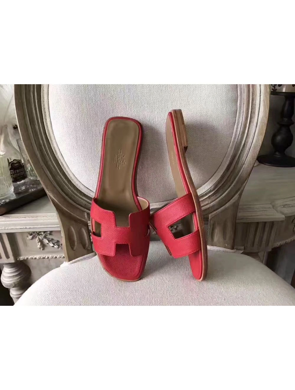 Hermes Oran Sandals In Red Epsom Leather