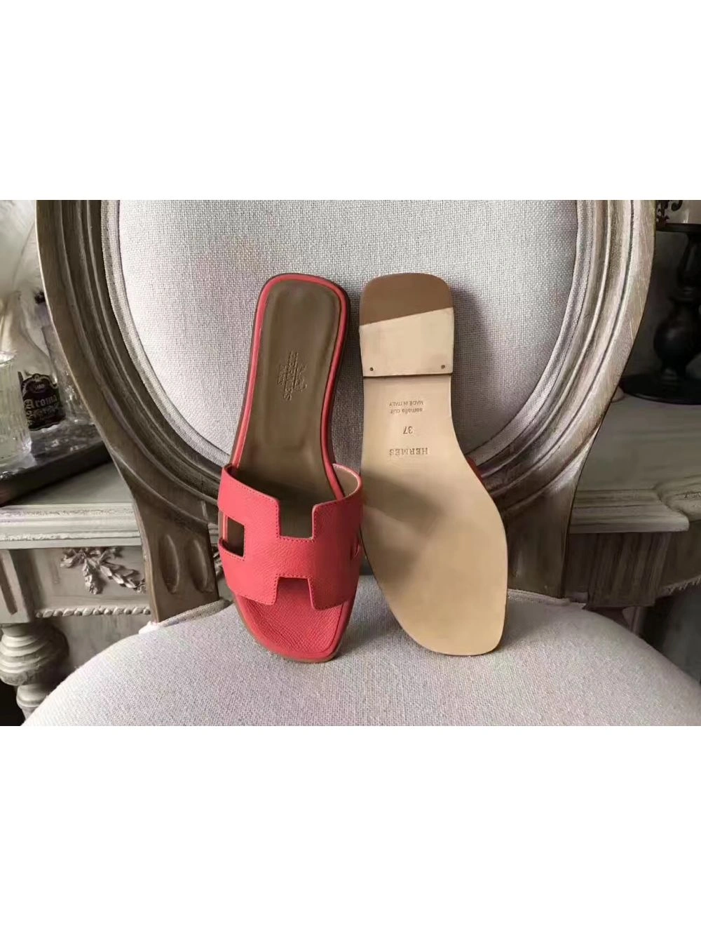 Hermes Oran Sandals In Rose Azalee Epsom Leather