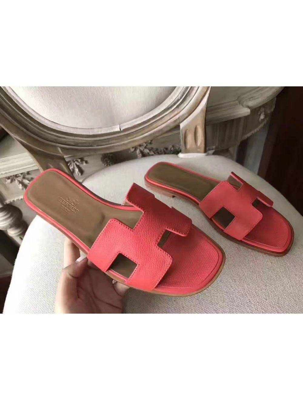 Hermes Oran Sandals In Rose Azalee Epsom Leather