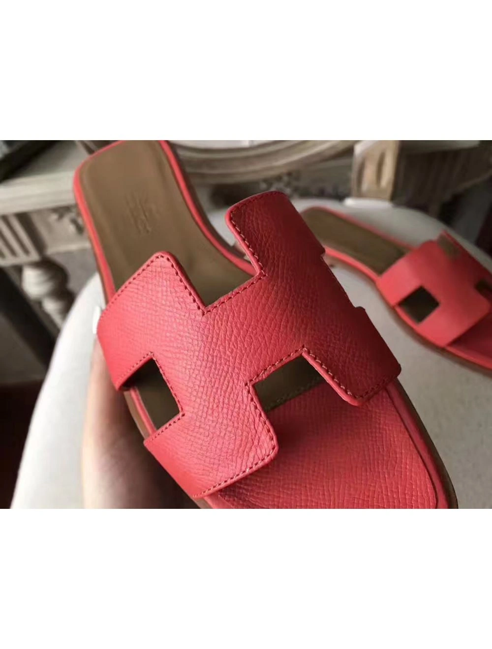 Hermes Oran Sandals In Rose Azalee Epsom Leather