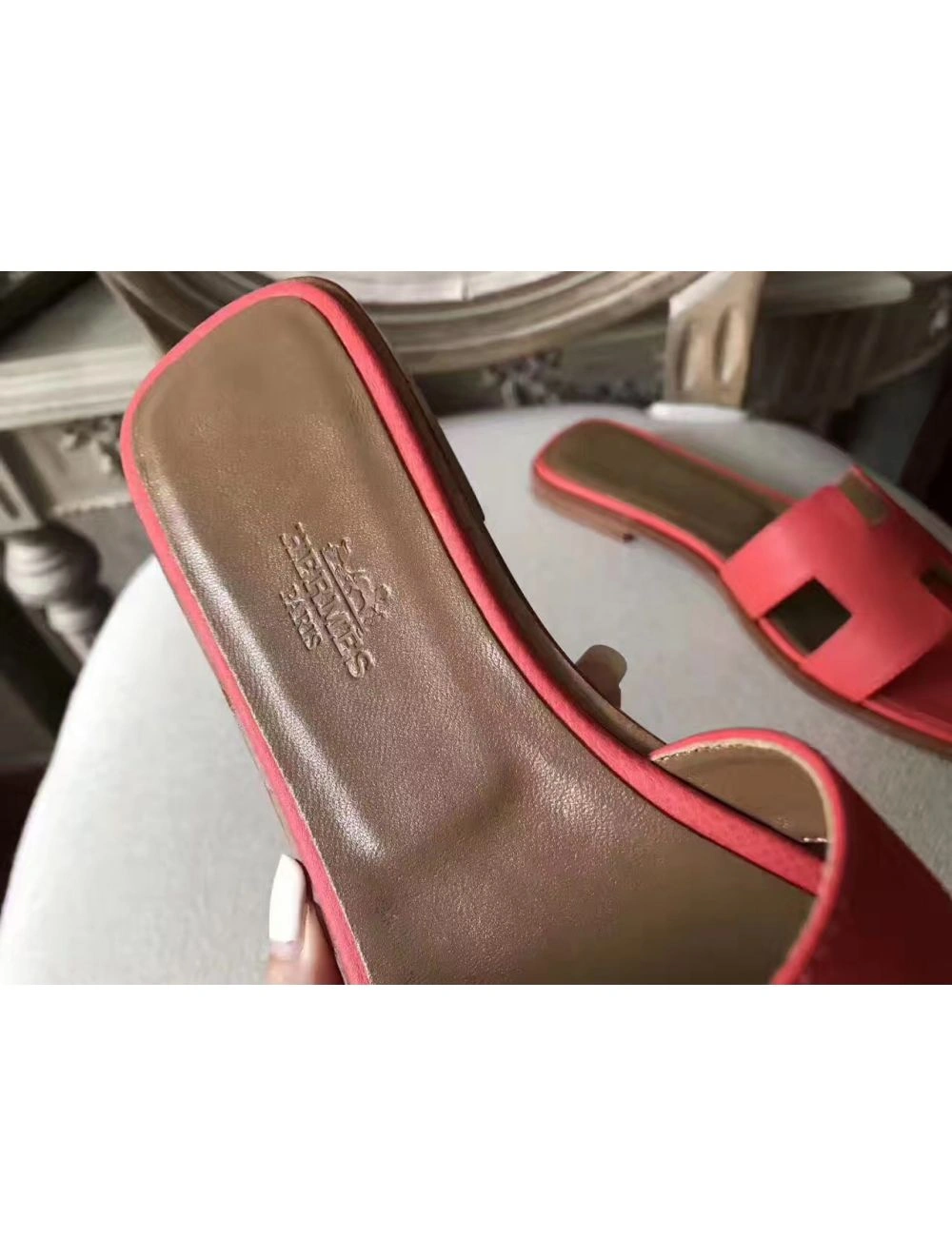 Hermes Oran Sandals In Rose Azalee Epsom Leather