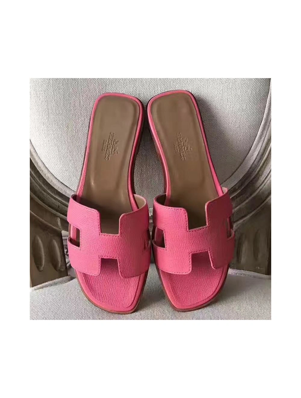 Hermes Oran Sandals In Rose Confetti Epsom Leather