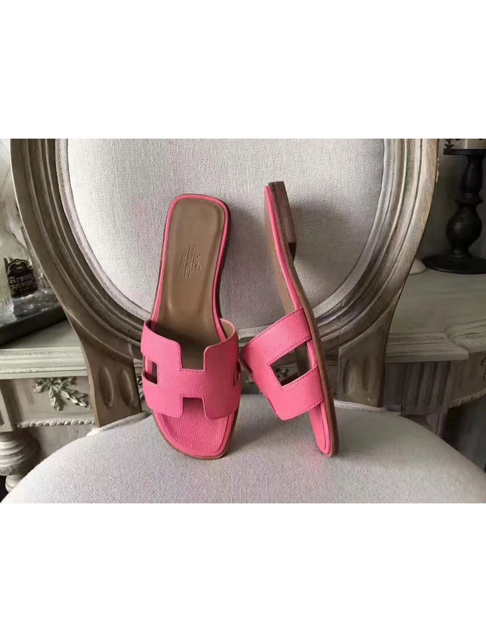 Hermes Oran Sandals In Rose Confetti Epsom Leather