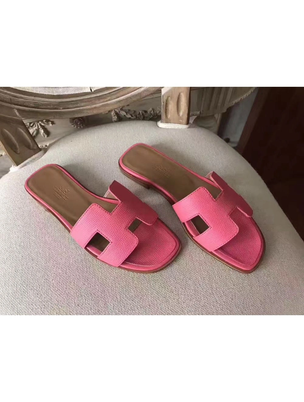 Hermes Oran Sandals In Rose Confetti Epsom Leather