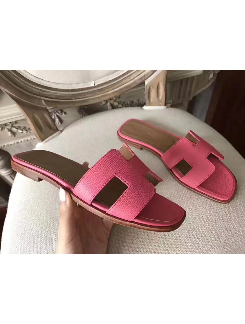 Hermes Oran Sandals In Rose Confetti Epsom Leather