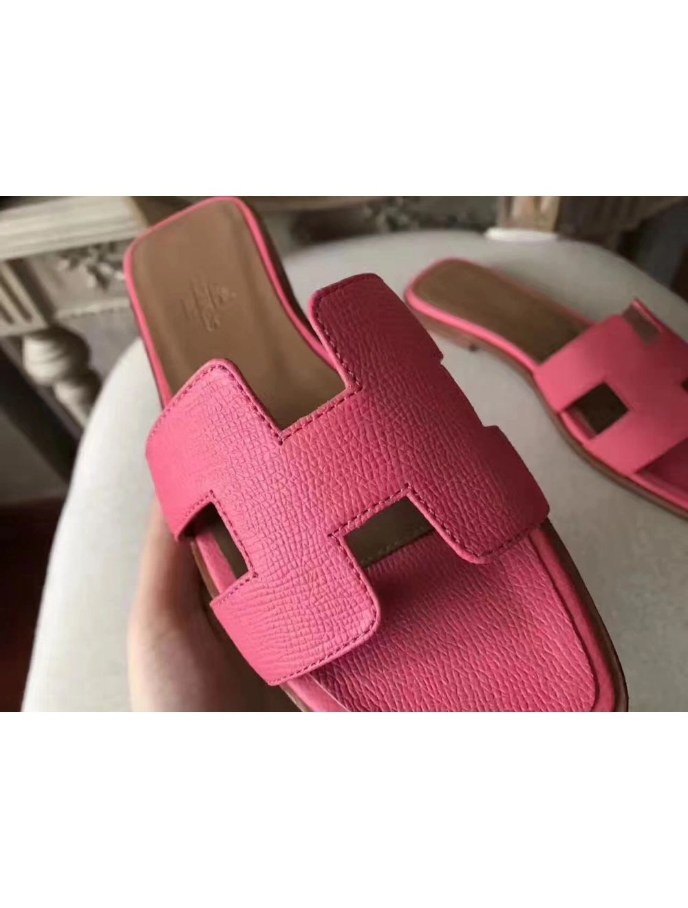 Hermes Oran Sandals In Rose Confetti Epsom Leather