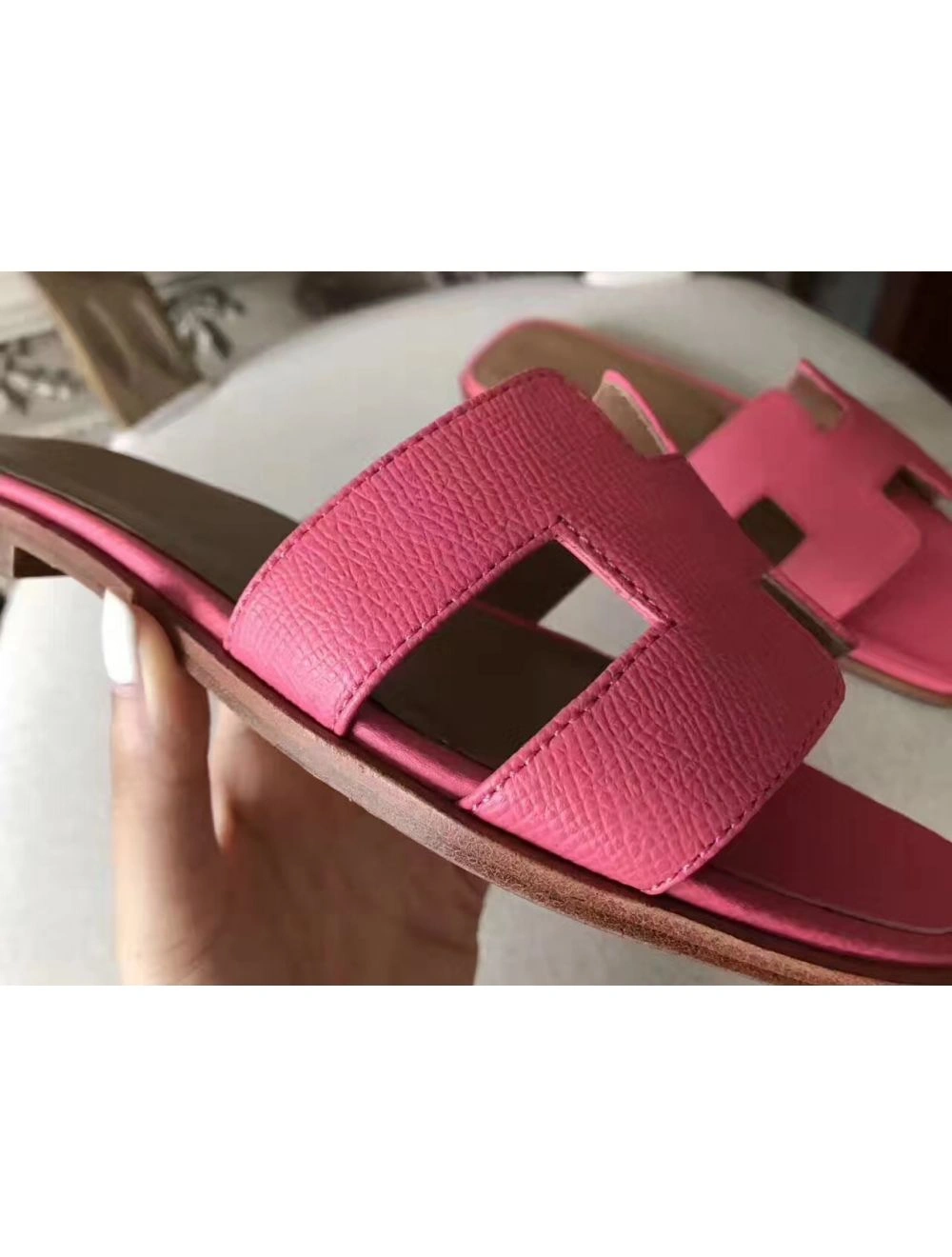 Hermes Oran Sandals In Rose Confetti Epsom Leather