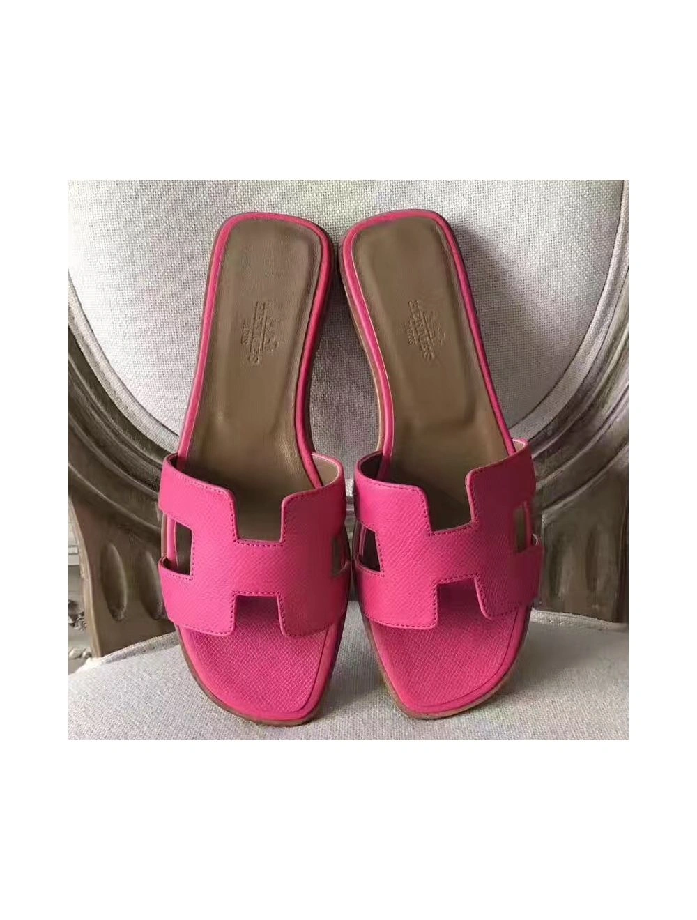 Hermes Oran Sandals In Rose Red Epsom Leather