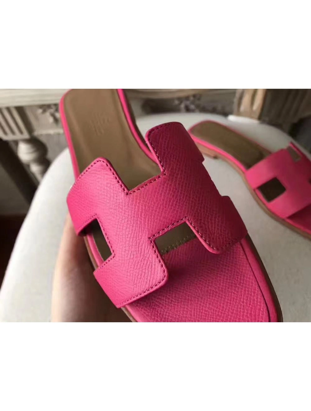 Hermes Oran Sandals In Rose Red Epsom Leather