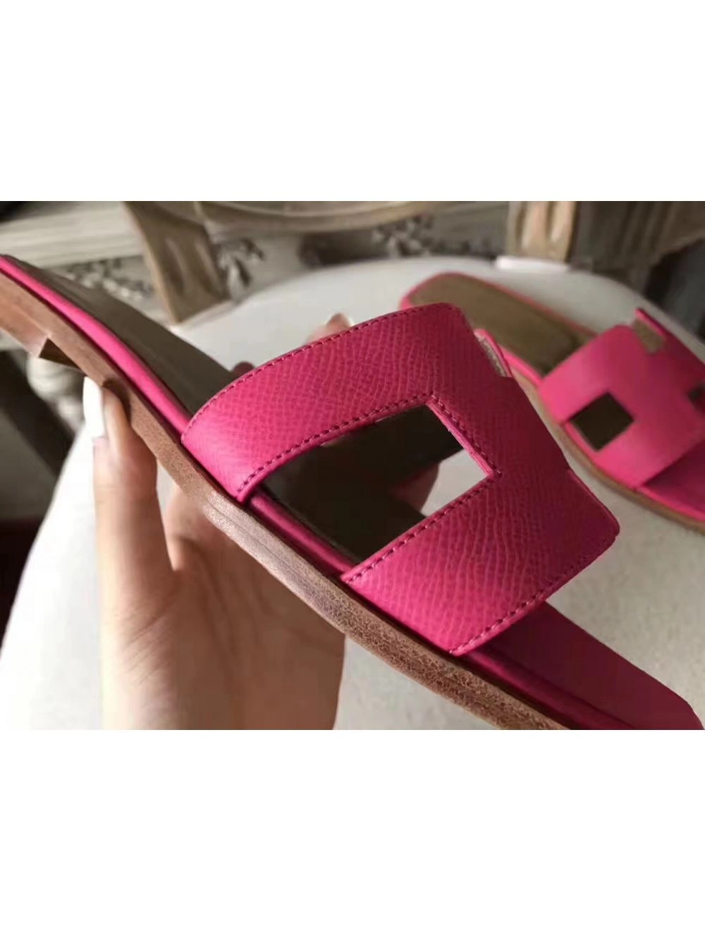Hermes Oran Sandals In Rose Red Epsom Leather
