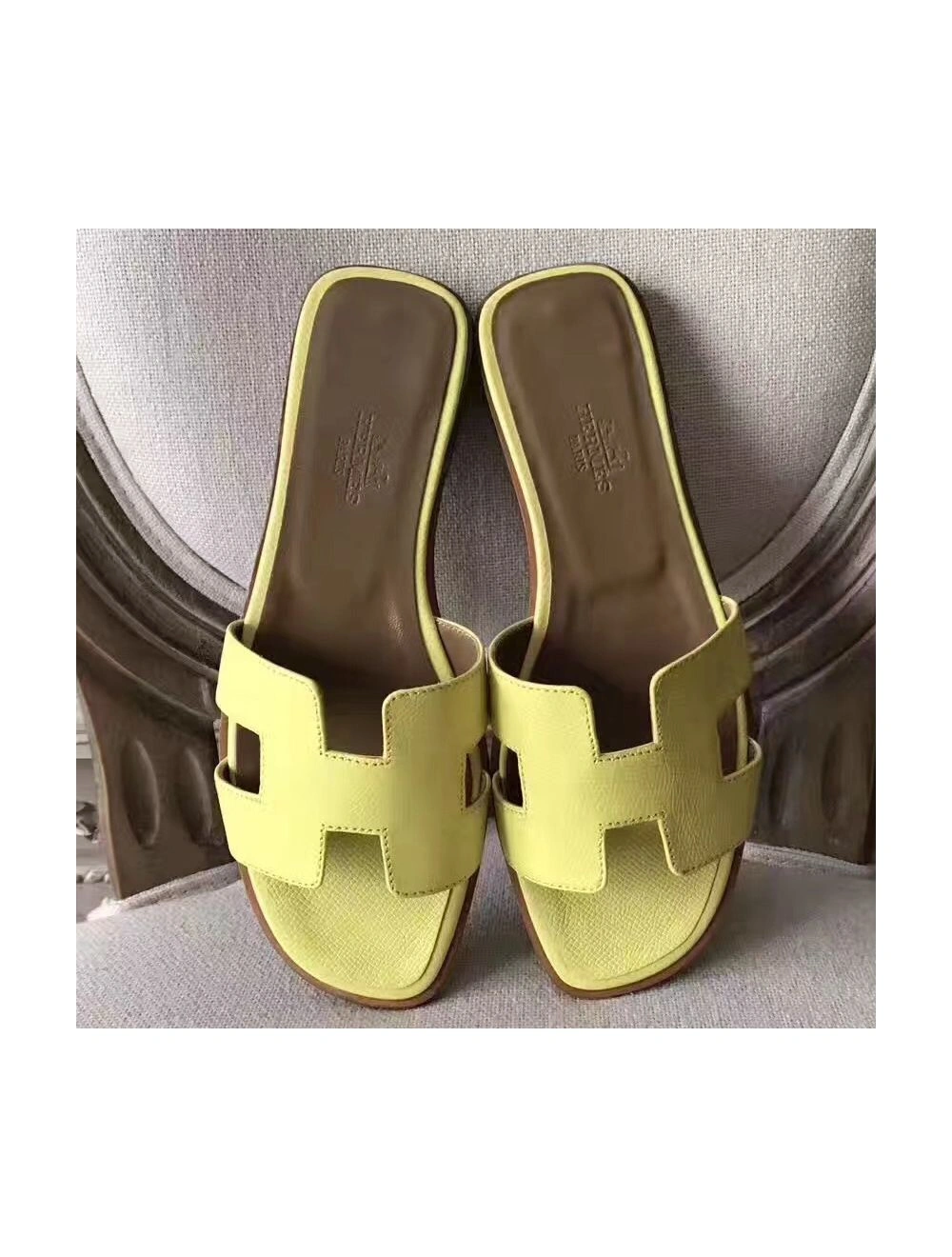 Hermes Oran Sandals In Soufre Epsom Leather