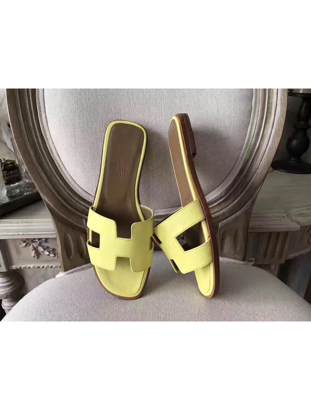 Hermes Oran Sandals In Soufre Epsom Leather