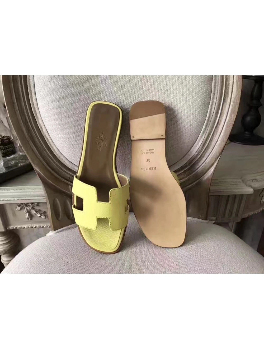 Hermes Oran Sandals In Soufre Epsom Leather